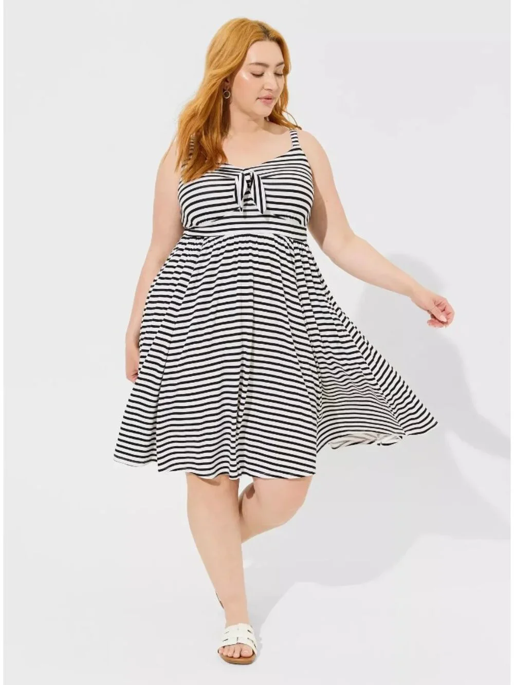 Torrid Black & White Stripe Super Soft Tie Front Skater Dress - Picture 2 of 4